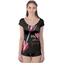 My Heart Points To Yours / Pink And Blue Cupid s Arrows (black) Boyleg Leotard  by FashionFling