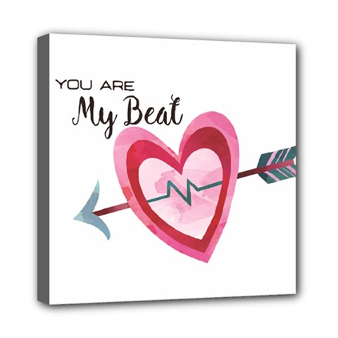 You Are My Beat / Pink And Teal Hearts Pattern (white)  Mini Canvas 8  X 8  by FashionFling