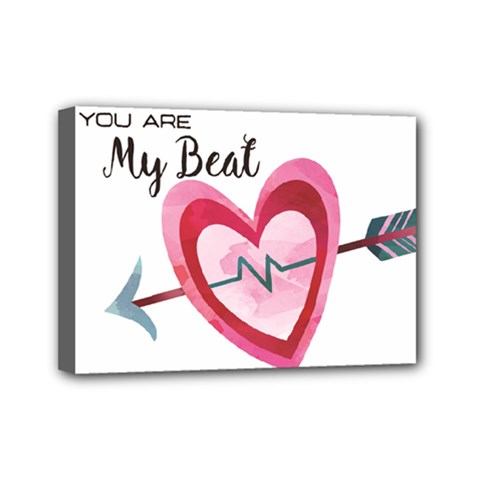 You Are My Beat / Pink And Teal Hearts Pattern (white)  Mini Canvas 7  X 5  by FashionFling