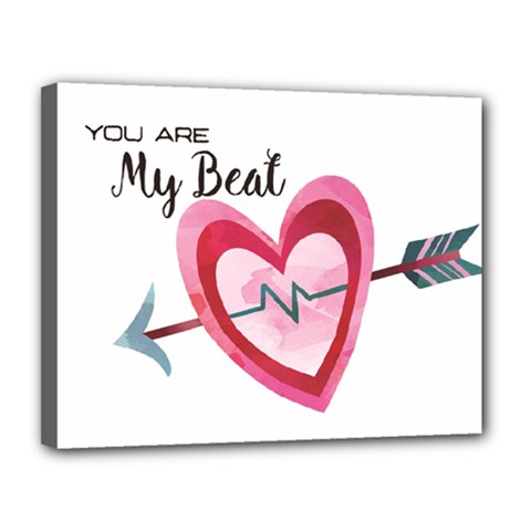 You Are My Beat / Pink And Teal Hearts Pattern (white)  Canvas 14  X 11  by FashionFling