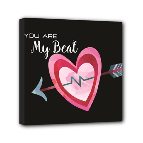 You Are My Beat / Pink And Teal Hearts Pattern (black)  Mini Canvas 6  X 6  by FashionFling