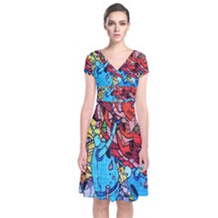 Colorful Graffiti Art Short Sleeve Front Wrap Dress by Nexatart