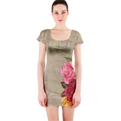 Flower Floral Bouquet Background Short Sleeve Bodycon Dress