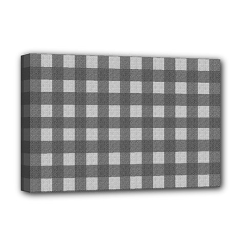 Gray Plaid Pattern Deluxe Canvas 18  X 12   by Valentinaart