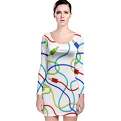 Colorful Audio Cables Long Sleeve Velvet Bodycon Dress by Valentinaart