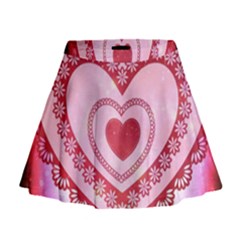 Heart Background Lace Mini Flare Skirt by Nexatart