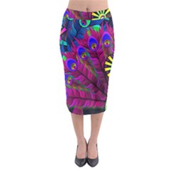 Peacock Abstract Digital Art Midi Pencil Skirt by Nexatart