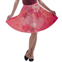 Hearts Pink Background A-line Skater Skirt by Amaryn4rt