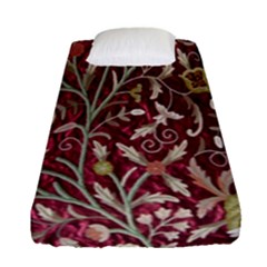 Crewel Fabric Tree Of Life Maroon Fitted Sheet (single Size) by Amaryn4rt