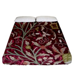 Crewel Fabric Tree Of Life Maroon Fitted Sheet (king Size) by Amaryn4rt