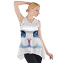 Cute White Cat Blue Eyes Face Side Drop Tank Tunic View1