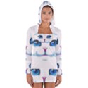 Cute White Cat Blue Eyes Face Women s Long Sleeve Hooded T-shirt View1