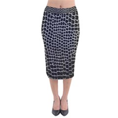 Black White Crocodile Background Velvet Midi Pencil Skirt by Simbadda