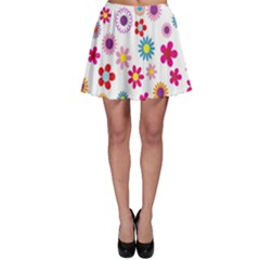 Colorful Floral Flowers Pattern Skater Skirt by Simbadda