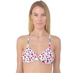 Colorful Floral Flowers Pattern Reversible Tri Bikini Top by Simbadda