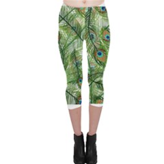 Peacock Feathers Pattern Capri Leggings  by Simbadda