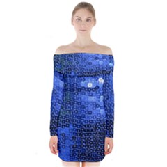 Blue Sequins Long Sleeve Off Shoulder Dress by boho