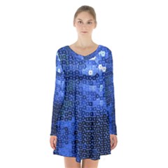 Blue Sequins Long Sleeve Velvet V-neck Dress by boho