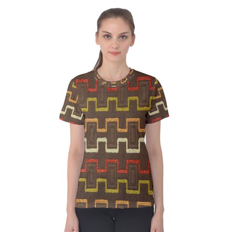 Fabric Texture Vintage Retro 70s Zig Zag Pattern Women s Cotton Tee by Simbadda