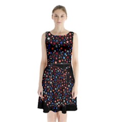 America Usa Map Stars Vector  Sleeveless Chiffon Waist Tie Dress by Simbadda