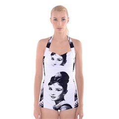 Audrey Hepburn Boyleg Halter Swimsuit  by Valentinaart