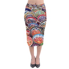 Art Background Bowl Ceramic Color Velvet Midi Pencil Skirt by Simbadda