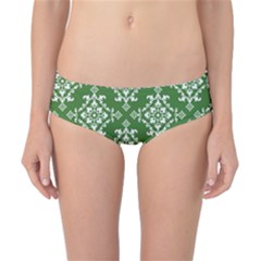 St Patrick S Day Damask Vintage Green Background Pattern Classic Bikini Bottoms by Simbadda