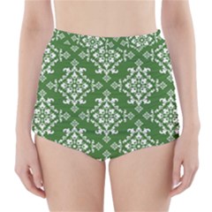 St Patrick S Day Damask Vintage Green Background Pattern High-waisted Bikini Bottoms by Simbadda