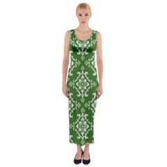 St Patrick S Day Damask Vintage Green Background Pattern Fitted Maxi Dress by Simbadda