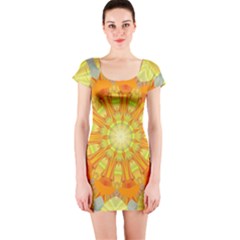 Sunshine Sunny Sun Abstract Yellow Short Sleeve Bodycon Dress by Simbadda