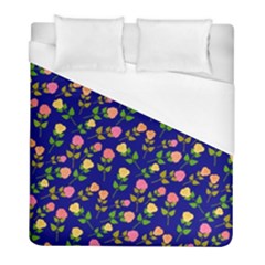 Flowers Roses Floral Flowery Blue Background Duvet Cover (full/ Double Size) by Simbadda