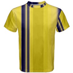 Yellow Blue Background Stripes Men s Cotton Tee by Simbadda