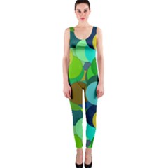 Green Aqua Teal Abstract Circles Onepiece Catsuit by Simbadda