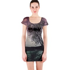 Sky Landscape Nature Clouds Short Sleeve Bodycon Dress by Simbadda