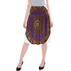 Zodiak Zodiac Sign Metallizer Art Midi Beach Skirt by Simbadda