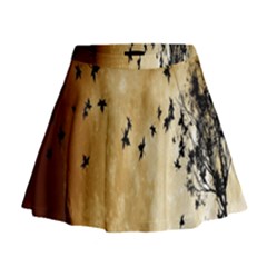 Birds Sky Planet Moon Shadow Mini Flare Skirt by Simbadda