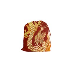 Fabric Pattern Dragon Embroidery Texture Drawstring Pouches (xs)  by Simbadda