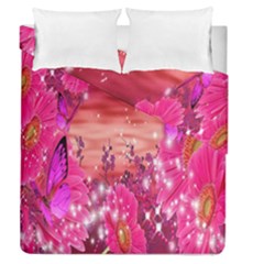 Flowers Neon Stars Glow Pink Sakura Gerberas Sparkle Shine Daisies Bright Gerbera Butterflies Sunris Duvet Cover Double Side (queen Size) by Simbadda