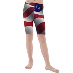 Flag United States Stars Stripes Symbol Kids  Mid Length Swim Shorts by Simbadda