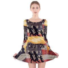 Caution Long Sleeve Velvet Skater Dress by Valentinaart