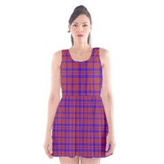 Pattern Plaid Geometric Red Blue Scoop Neck Skater Dress by Simbadda