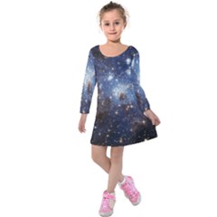 Large Magellanic Cloud Kids  Long Sleeve Velvet Dress by SpaceShop