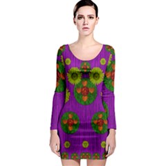 Buddha Blessings Fantasy Long Sleeve Bodycon Dress by pepitasart