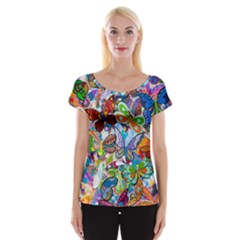 Color Butterfly Texture Women s Cap Sleeve Top by Simbadda