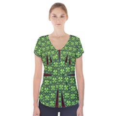 Shamrock Irish Ireland Clover Day Short Sleeve Front Detail Top by Simbadda