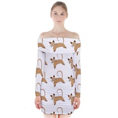 Cute Cats Seamless Wallpaper Background Pattern Long Sleeve Off Shoulder Dress by Simbadda