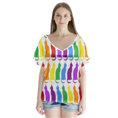 Rainbow Colorful Cats Wallpaper Pattern Flutter Sleeve Top by Simbadda