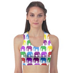 Rainbow Colors Bright Colorful Elephants Wallpaper Background Sports Bra by Simbadda