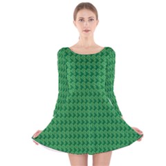 Clovers On Dark Green Long Sleeve Velvet Skater Dress by PhotoNOLA