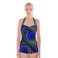 Peacock Feather Boyleg Halter Swimsuit  by Simbadda